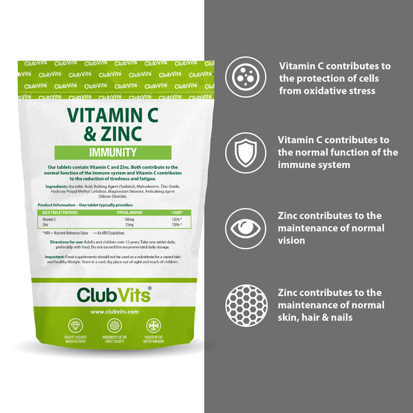 Vitamin C & Zinc Tablets | Immunity Health | Club Vits - ClubVitsUK